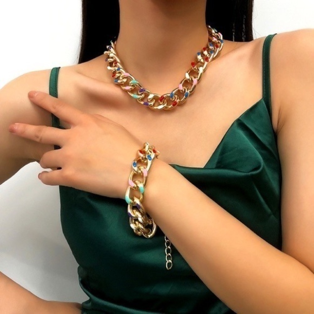 NEW!! 💛 Multi Color Chain Choker and Bracelet Set